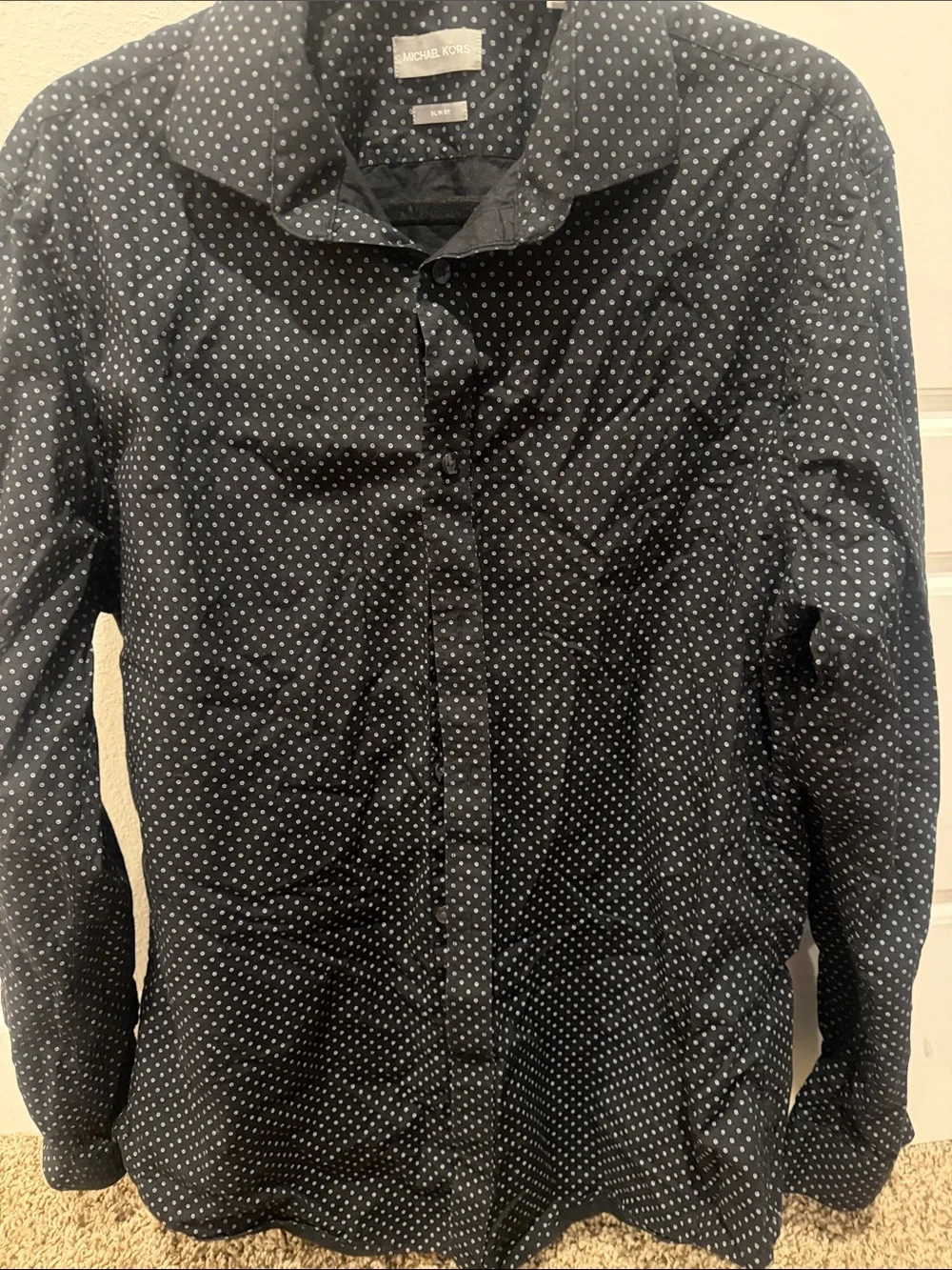 Michael Kors Black Button-Up Lightweight Jacket with White Polka Dots
